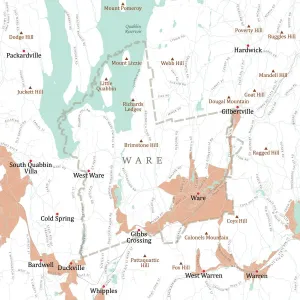 Massachusetts County Map Drucke: MA Hampshire Ware Vector Road Map