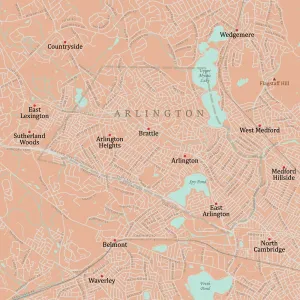 Massachusetts County Map Drucke: MA Middlesex Arlington Vector Road Map