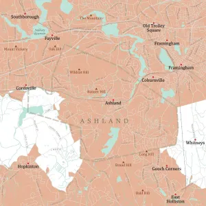Massachusetts County Map Drucke: MA Middlesex Ashland Vector Road Map