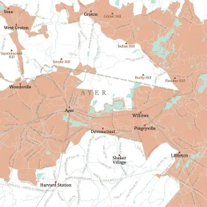 Massachusetts County Map Drucke: MA Middlesex Ayer Vector Road Map