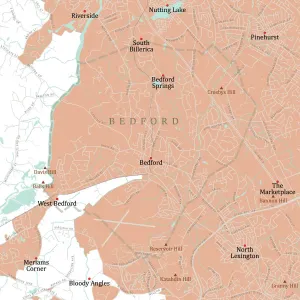 Massachusetts Vector Map Drucke: MA Middlesex Bedford Vector Road Map