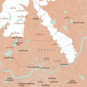Massachusetts County Map Drucke: MA Middlesex Dracut Vector Road Map