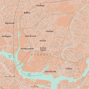 Massachusetts Vector Map Drucke: MA Middlesex Everett Vector Road Map