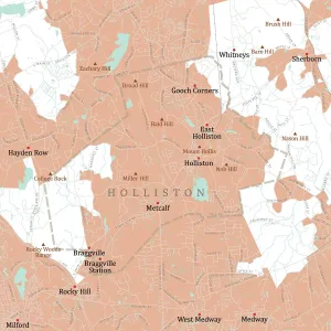 Massachusetts County Map Drucke: MA Middlesex Holliston Vector Road Map