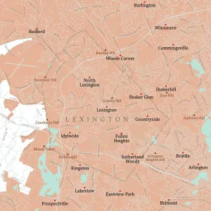 Digital City Maps USA Drucke: MA Middlesex Lexington Vector Road Map