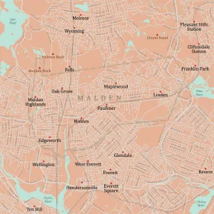 Middlesex, Malden, Vektorstraße-Verkehrskarte