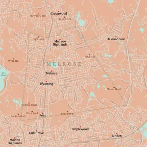 Massachusetts Vector Map Drucke: MA Middlesex Melrose Vector Road Map