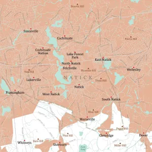 Digitally Generated Cartography Drucke: MA Middlesex Natick Vector Road Map