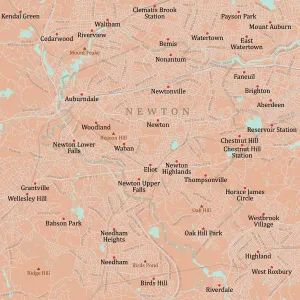 Massachusetts County Map Drucke: MA Middlesex Newton Vector Road Map