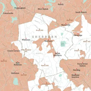 Massachusetts Vector Map Drucke: MA Middlesex Sherborn Vector Road Map