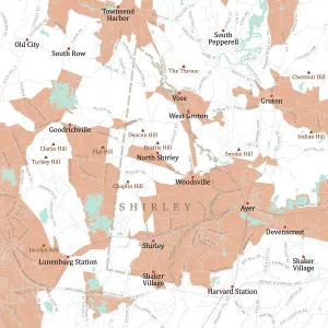 Massachusetts County Map Drucke: MA Middlesex Shirley Vector Road Map