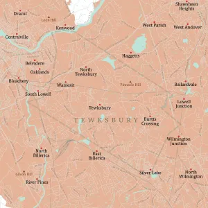Massachusetts Vector Map Drucke: MA Middlesex Tewksbury Vector Road Map
