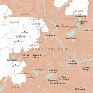 Massachusetts County Map Drucke: MA Middlesex Tyngsborough Vector Road Map