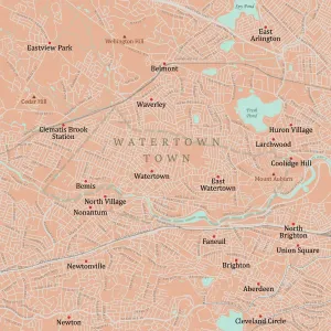 Digital City Maps USA Drucke: MA Middlesex Watertown Town Vector Road Map