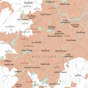 Middlesex Drucke: Westfords MA Middlesex Routekarte