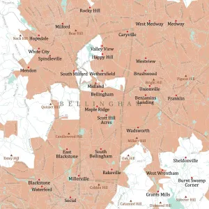Vector City Maps Design Drucke: MA Norfolk Bellingham Vector Road Map