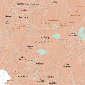 Digital City Maps USA Drucke: MA Norfolk Canton Vector Road Map