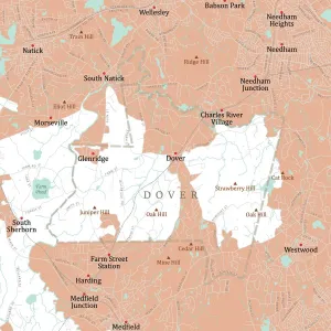 Digital City Maps USA Drucke: MA Norfolk Dover Vector Road Map