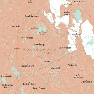 Massachusetts Vector Map Drucke: MA Norfolk Foxborough Vector Road Map
