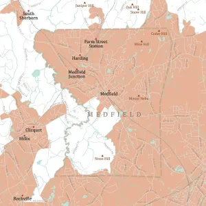 Public Domain Maps USA Drucke: MA Norfolk Medfield Vector Road Map