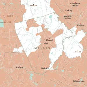 Digital Cartography Design Drucke: MA Norfolk Millis Vector Road Map