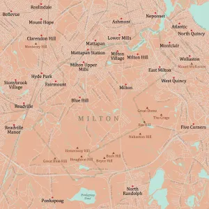 Digital City Maps USA Drucke: MA Norfolk Milton Vector Road Map