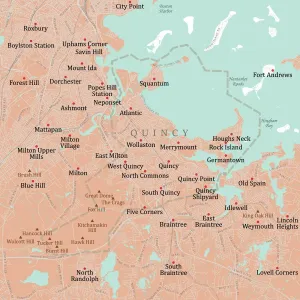 Vector City Maps USA Drucke: MA Norfolk Quincy Vector Road Map