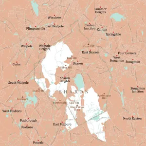 Vector City Maps Design Drucke: MA Norfolk Sharon Vector Road Map