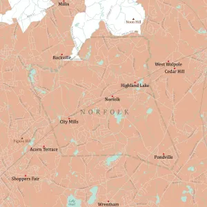 Digital Cartography Design Drucke: MA Norfolk Vector Road Map