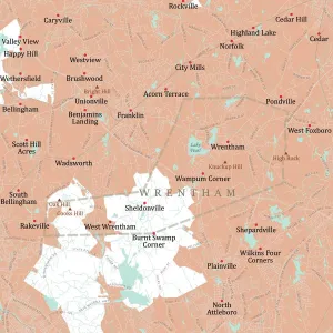 Digital City Maps USA Drucke: MA Norfolk Wrentham Vector Road Map