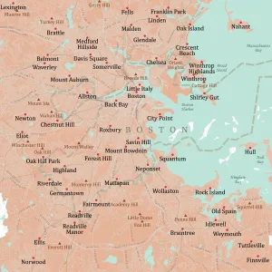 Massachusetts County Map Drucke: MA Suffolk Boston Vector Road Map