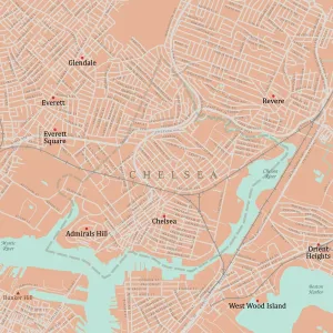 Massachusetts Map Drucke: MA Suffolk Chelsea Vector Road Map