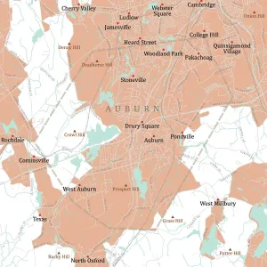Massachusetts Vector Map Drucke: MA Worcester Auburn Vector Road Map