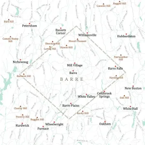 Digital Cartography Design Drucke: MA Worcester Barre Vector Road Map