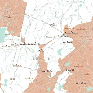 Vector City Maps USA Drucke: MA Worcester Berlin Vector Road Map