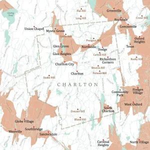 Digital City Maps USA Drucke: MA Worcester Charlton Vector Road Map