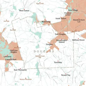 Vector City Maps USA Drucke: MA Worcester Douglas Vector Road Map