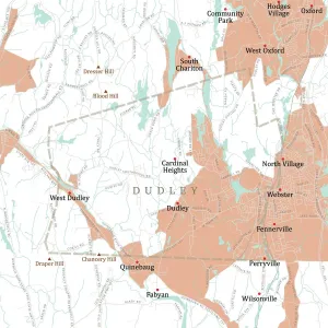Massachusetts Vector Map Drucke: MA Worcester Dudley Vector Road Map