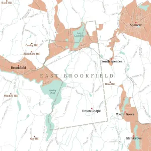 Vector Street Maps USA Drucke: MA Worcester East Brookfield Vector Road Map