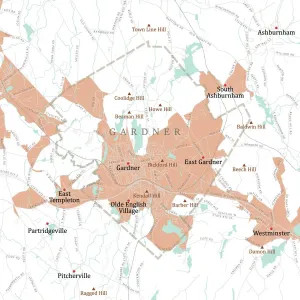 Worcester MA, Gartengarten, Vektorweg, Straßenkarte