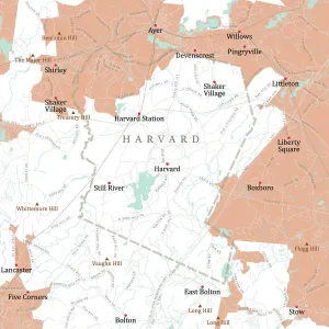 Massachusetts Vector Map Drucke: MA Worcester Harvard Vector Road Map