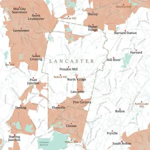 Digital City Maps USA Drucke: MA Worcester Lancaster Vector Road Map