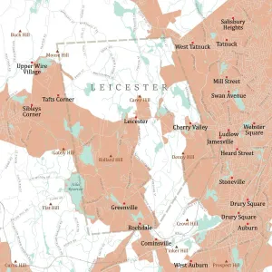 Vector City Maps USA Drucke: MA Worcester Leicester Vector Road Map