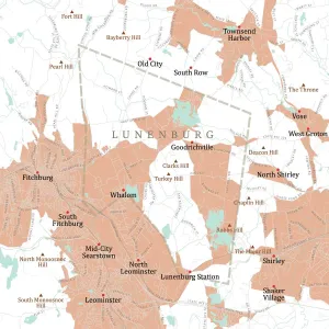 Massachusetts County Map Drucke: MA Worcester Lunenburg Vector Road Map