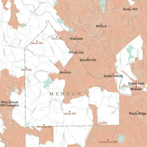 Massachusetts County Map Drucke: MA Worcester Mendon Vector Road Map