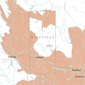 Digital Cartography Design Drucke: MA Worcester Millville Vector Road Map