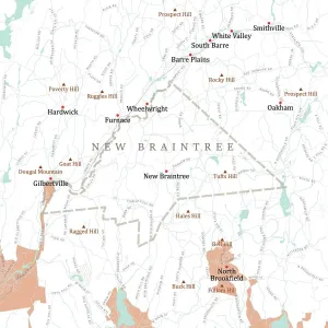 Worcester MA New Braintree Vector Road Karte