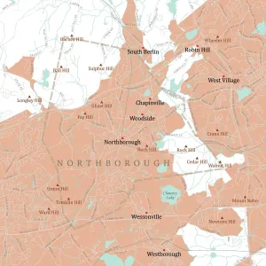 Worcester Nord-Northborough Vektorstraße Kartenmap