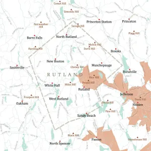 Massachusetts County Map Drucke: MA Worcester Rutland Vector Road Map