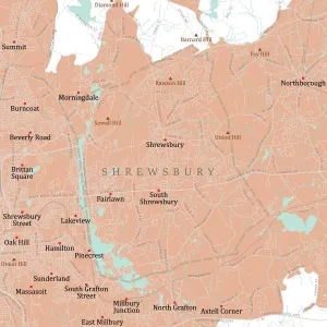 Digital City Maps USA Drucke: MA Worcester Shrewsbury Vector Road Map